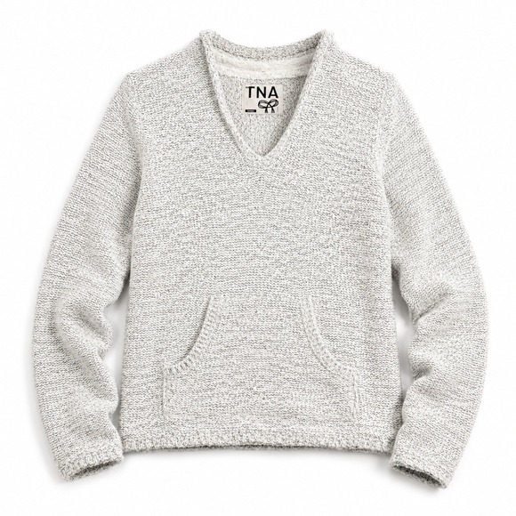 TNA Tops - Aritzia TNA Marled Knit Hoodie White Gray Pullover Sweater Women's Small